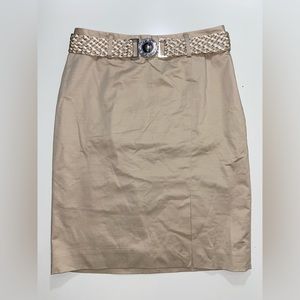 White House Black Market Women Lined Skirt with Belt ￼size 4 Beige Cotton New